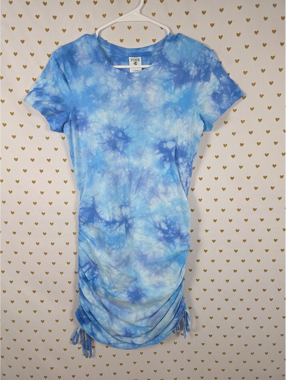 Victorias Secret PINK Blue Tye Dye Cinched Tee Shirt Dress MEDIUM